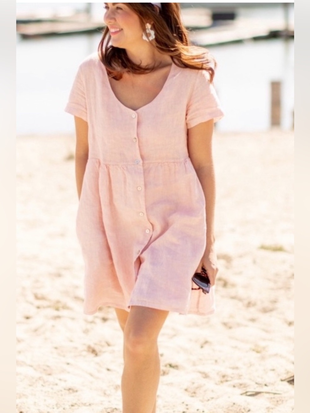 Jillian Harris x Priv Blush Pink Linen Button Up Babydoll Dress size S - Picture 2 of 8